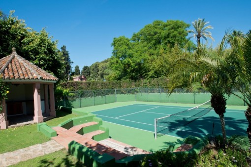 Tennisplatz mit Bank