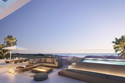 Großartige Wohnung als Bauprojekt mit herrlichem Blick über den Golfplatz und das Meer in Mijas Costa